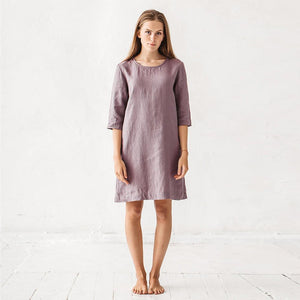 Dreiviertel-Ärmel-Kleid mit Baumwollen Leinen