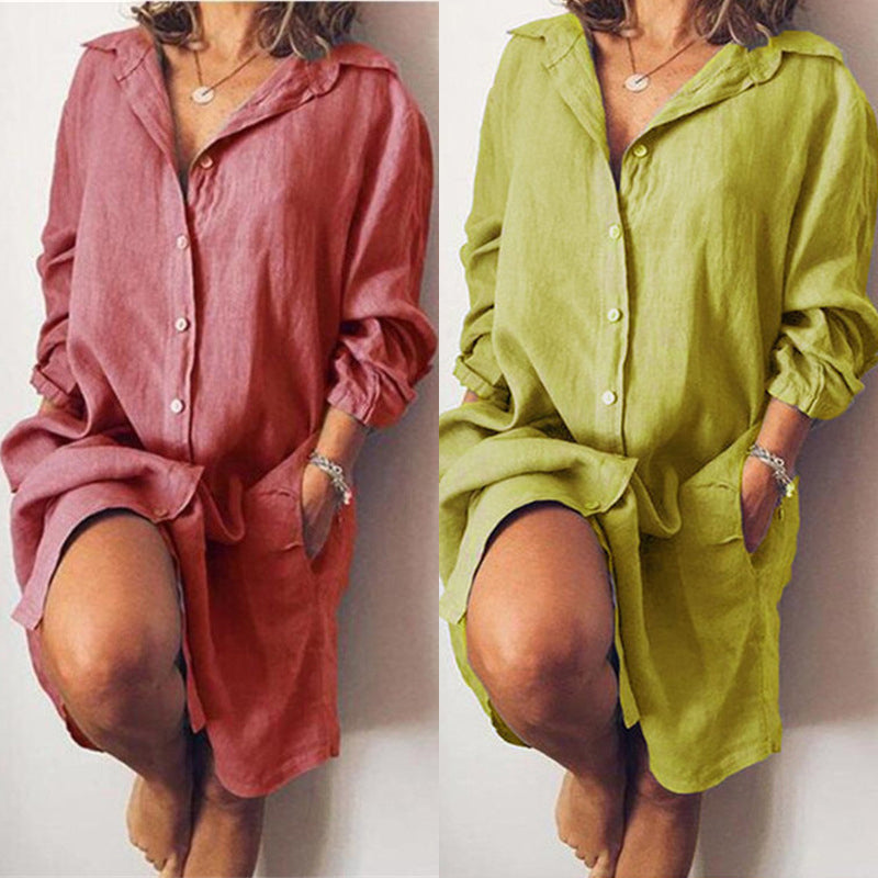 Lässiges Damen-Hemdkleid in reiner Farbe
